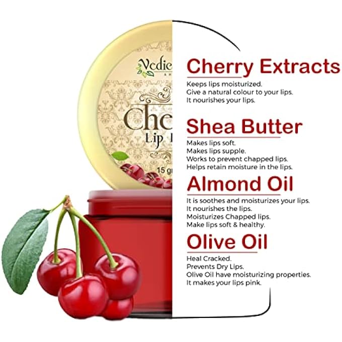 rayihni CHERRY LIP BALM WITH NATURAL CHERRY EXTRACT, SHEA BUTTER & VITAMIN E | LONG LASTING MOISTURIZATION | NATURAL LIP BALM FOR WOMEN & MEN (15 GM.) - Image 3